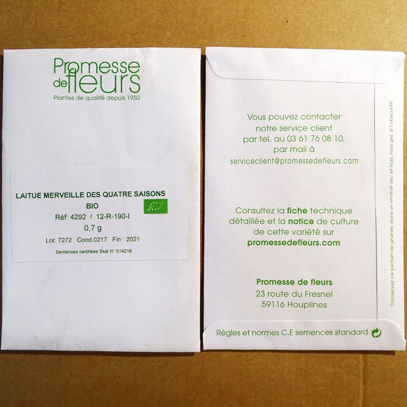 Esempio di esemplare Lattuga a cappuccio Meraviglia della 4 stagioni Bio sacchetto di 1000 semi circa (1,5g) come consegnato