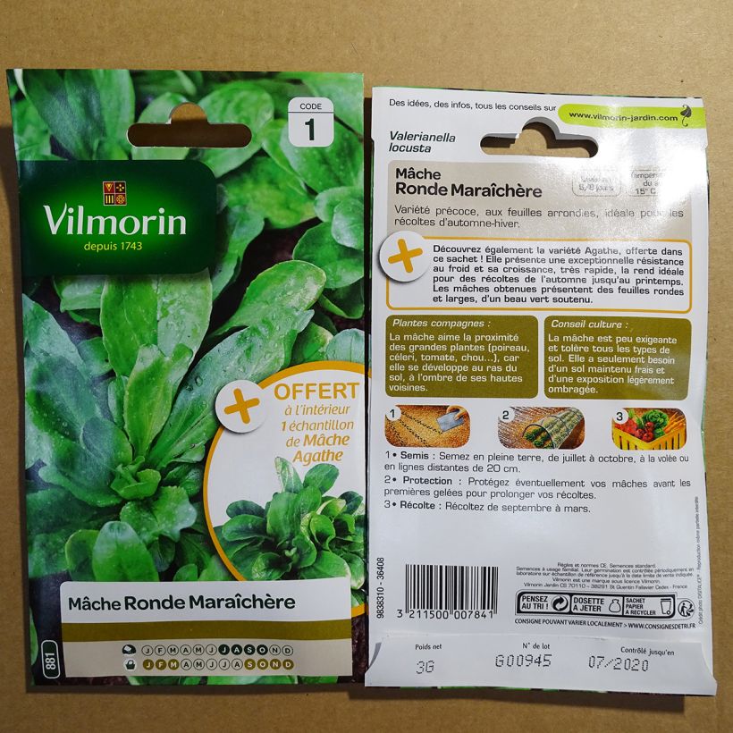 Esempio di esemplare Soncino Ronde Maraîchère - Vilmorin sacchetto di 1900 semi circa (3g) come consegnato