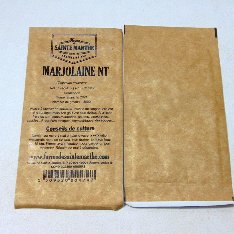 Esempio di esemplare Origano maggiorana NT - Ferme de Sainte Marthe sacchetto di 3000 semi circa come consegnato