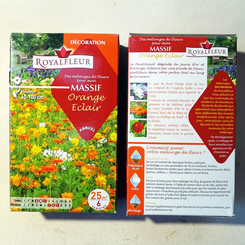 Esempio di esemplare Mischia per aiuola arancione brillante - Scatola 25 m2 sacchetto di semi da 40 grammi come consegnato