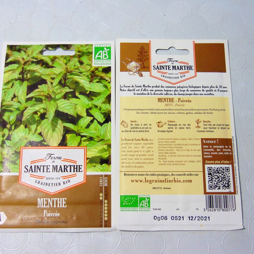 Esempio di esemplare Mentha piperita Bio - Ferme de Sainte Marthe - Menta piperita sacchetto di 1500 semi circa (0,1g) come consegnato