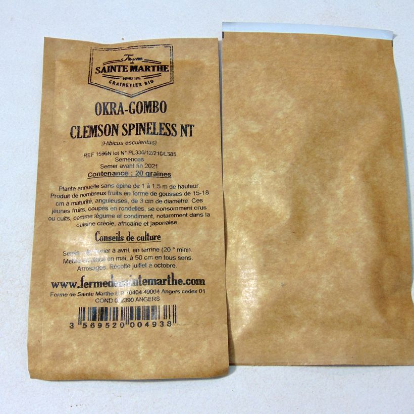 Esempio di esemplare Hibiscus esculentus Clemson Spineless - Okra sacchetto di 20 semi circa (1g) come consegnato