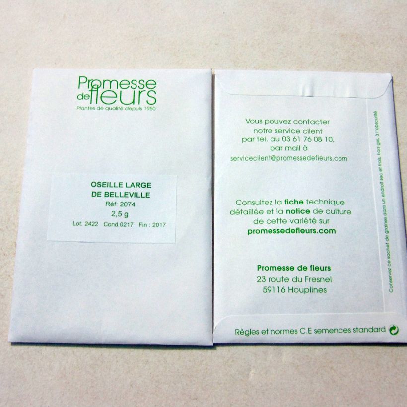 Esempio di esemplare Acetosa Large de Belleville sacchetto di 1700 semi circa (2,5g) come consegnato