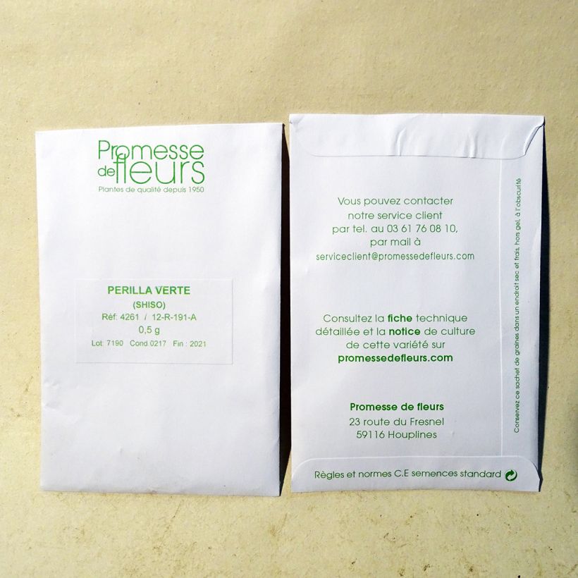 Esempio di esemplare Basilico della Cina Vert sacchetto di 350 semi circa (0,5g) come consegnato