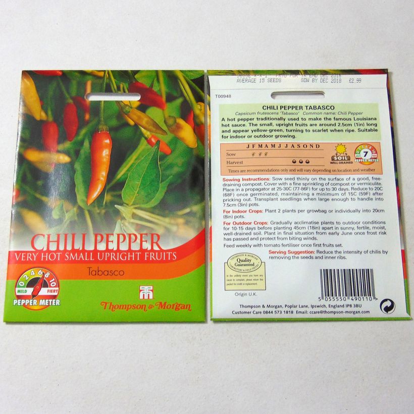 Esempio di esemplare Peperoncino piccante Tabasco sacchetto di 15 semi circa come consegnato