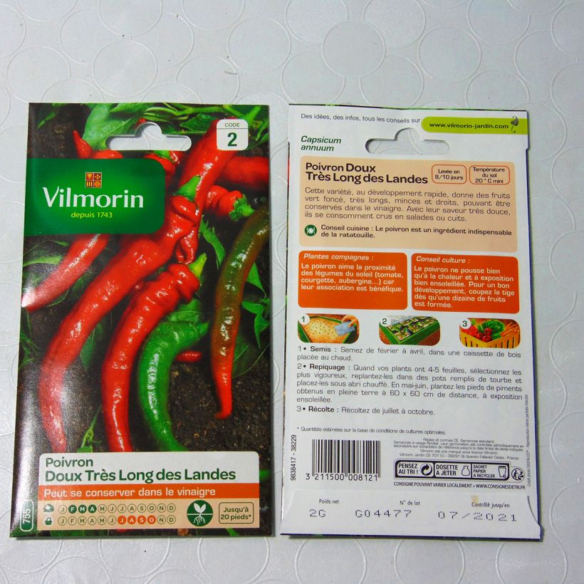 Esempio di esemplare Peperoncino Lungo delle Lande - Vilmorin sacchetto di 240 semi circa (2g) come consegnato