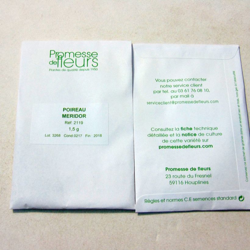 Esempio di esemplare Porro Méridor sacchetto di 250 semi circa (1g) come consegnato