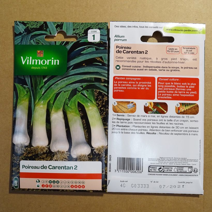 Esempio di esemplare Porro di Carentan 2 sacchetto di 1000 semi circa (4g) come consegnato