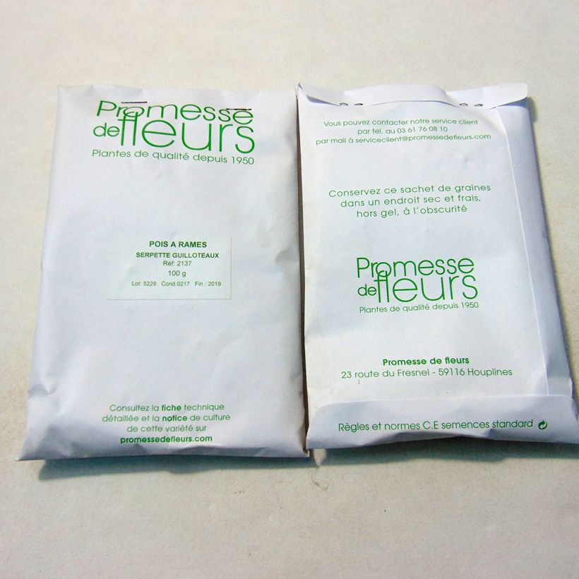 Esempio di esemplare Pisello a grani rotondi rampicante Serpette Guilloteaux sacchetto di 250-350 semi circa (100g) come consegnato