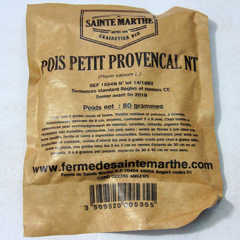 Esempio di esemplare Pisello a semi rotondi nano Piccolo provenzale NT - Ferme de Sainte Marthe sacchetto di 240 semi circa (80g) come consegnato