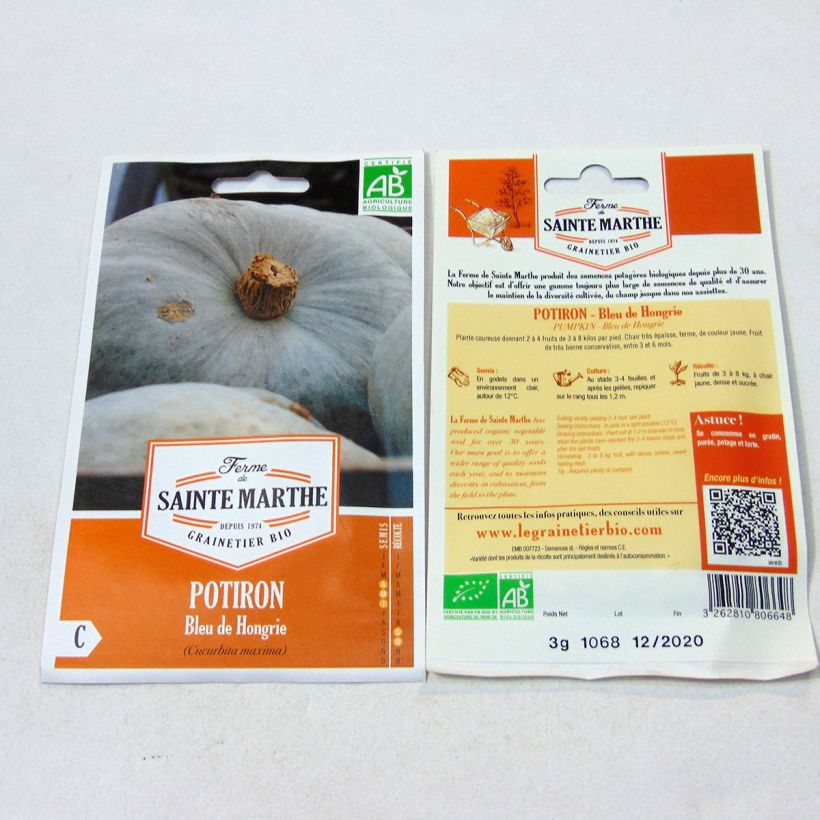 Esempio di esemplare Zucca Blu d'Ungheria Bio - Ferme de Sainte Marthe sacchetto di 8 semi circa (3g) come consegnato