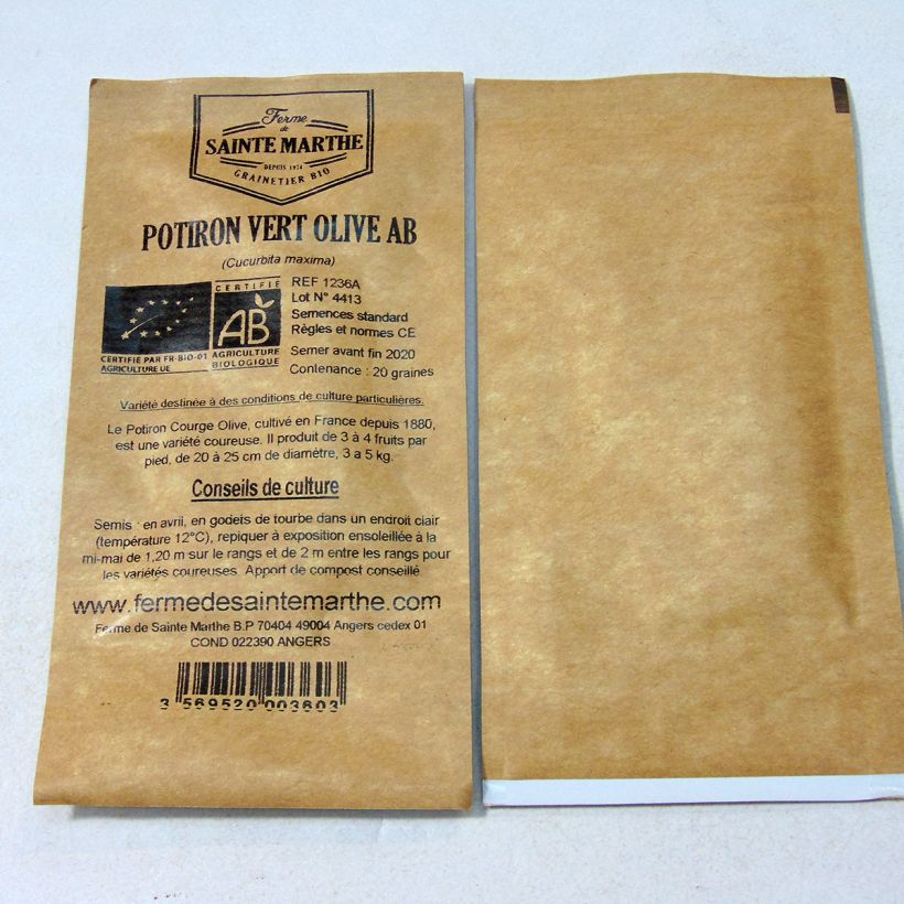 Esempio di esemplare Zucca Vert Olive Bio - Ferme de Sainte Marthe sacchetto di 20 semi circa (4g) come consegnato