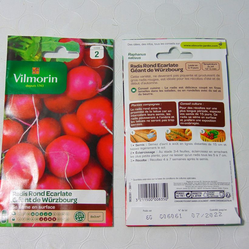 Esempio di esemplare Ravanello Tondo Scarlatto gigante di Wurzbourg sacchetto di 480 semi circa (6g) come consegnato