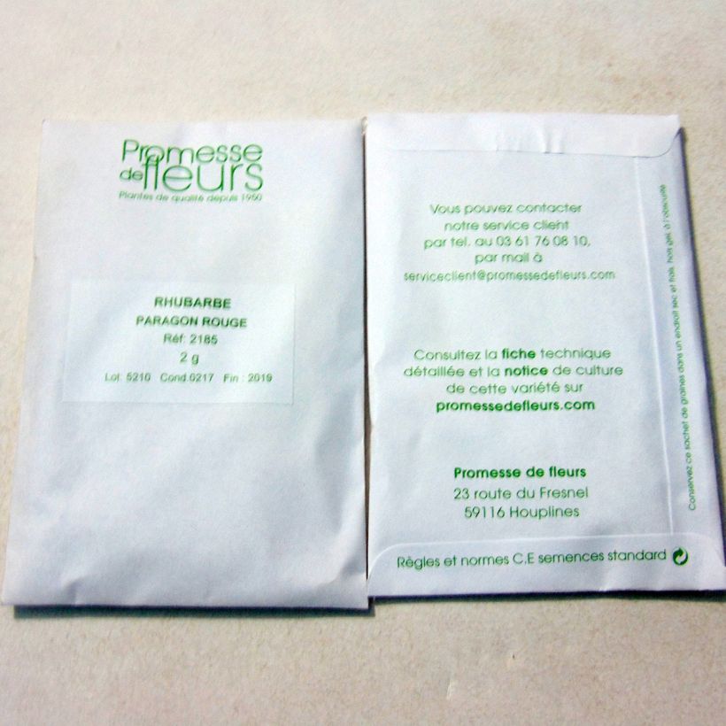 Esempio di esemplare Rheum Paragon Rouge - Rabarbaro sacchetto di 125 semi circa (2g) come consegnato