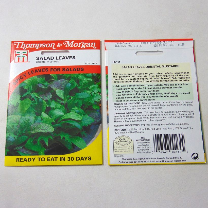 Esempio di esemplare Misticanza Oriental Mustards sacchetto di 2000 semi circa come consegnato