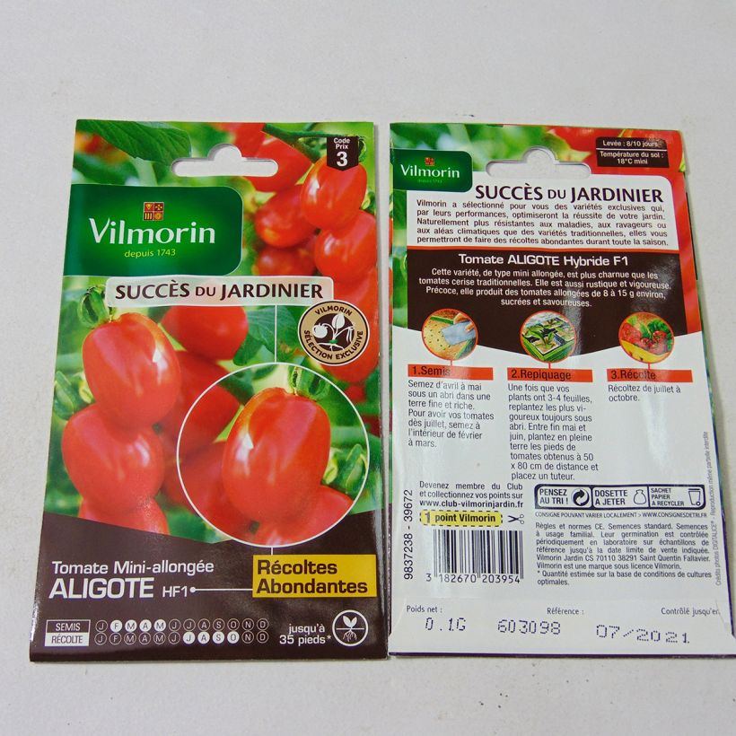 Esempio di esemplare Pomodoro ciliegino/datterino Aligote F1 - Vilmorin sacchetto di 30 semi circa (0,1g) come consegnato