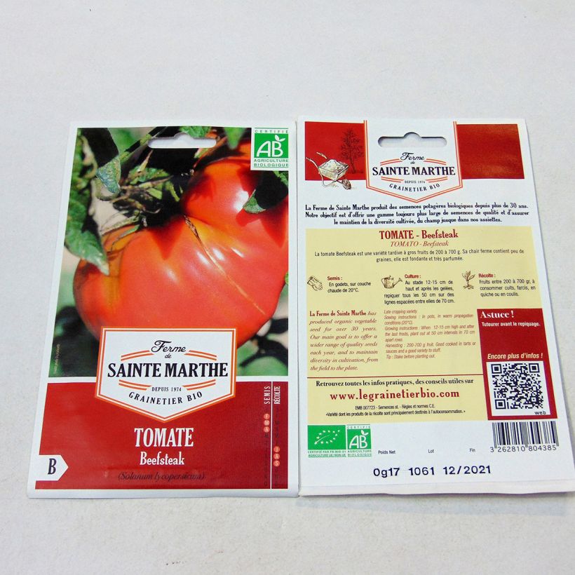 Esempio di esemplare Pomodoro cuore di bue/Beefsteak Beefsteak Bio - Ferme de Sainte Marthe sacchetto di 40 semi circa come consegnato
