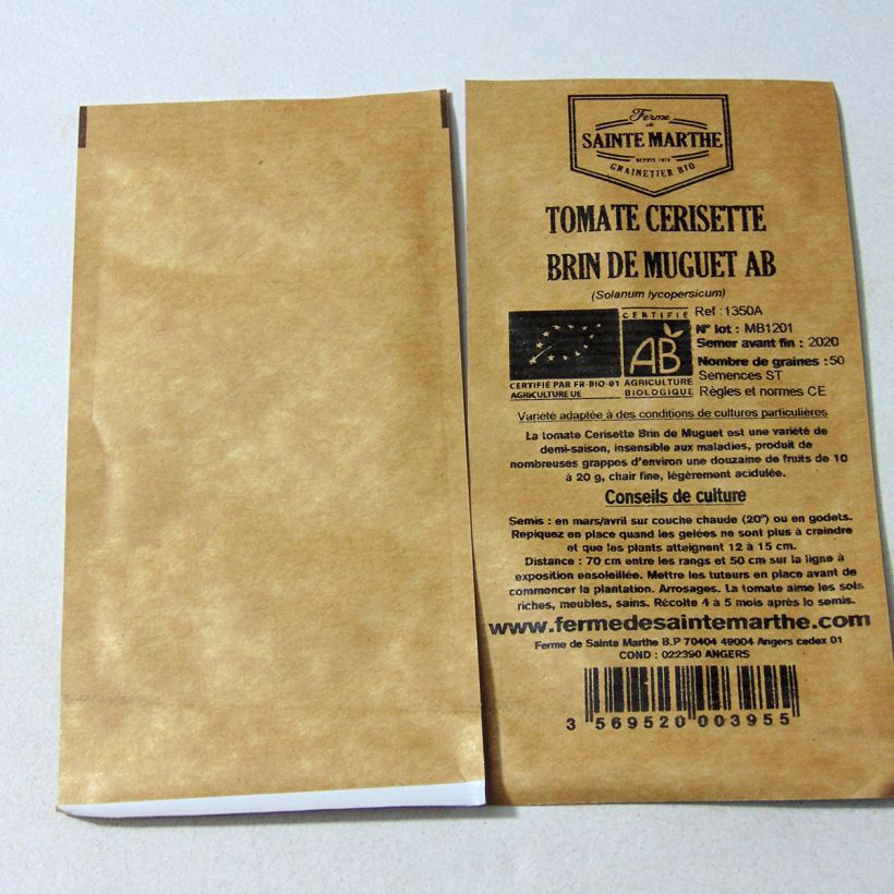 Esempio di esemplare Pomodoro cuore di bue/Beefsteak Brin de Muguet Bio - Ferme de Sainte Marthe sacchetto di 50 semi circa come consegnato