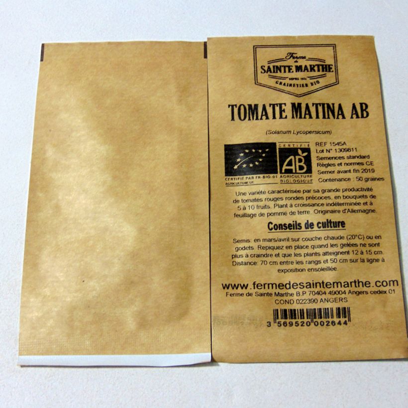 Esempio di esemplare Pomodoro tondo liscio Matina Bio - Ferme de Sainte Marthe sacchetto di 50 semi circa come consegnato