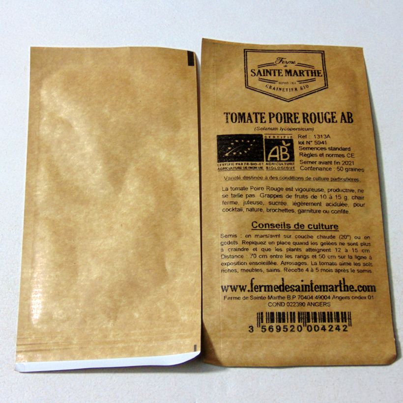 Esempio di esemplare Pomodoro ciliegino/datterino Rosso pera Bio - Ferme de Sainte Marthe sacchetto di 50 semi circa come consegnato