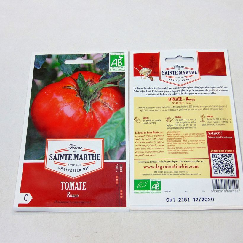 Esempio di esemplare Pomodoro cuore di bue/Beefsteak Russo sacchetto di 30 semi circa come consegnato