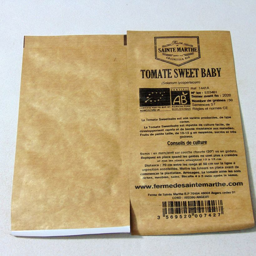 Esempio di esemplare Pomodoro ciliegino/datterino Sweetbaby Bio - Ferme de Sainte Marthe sacchetto di 50 semi circa come consegnato