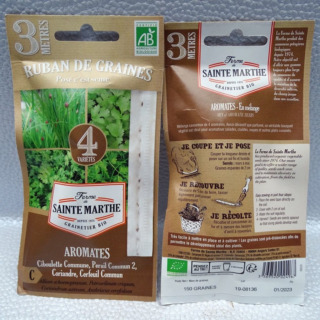 Carta Nastro di Aromi in miscela (Erba cipollina - Prezzemolo 2 - Coriandolo - Cerfoglio comune) - Bio - Azienda Agricola Santa Marta