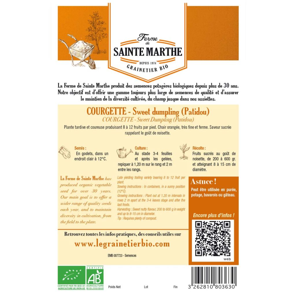 Zucchino Sweet Dumpling Bio - Ferme de Sainte Marthe