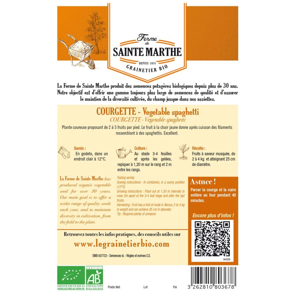 Zucchino Spaghetti Bio - Ferme de Sainte Marthe