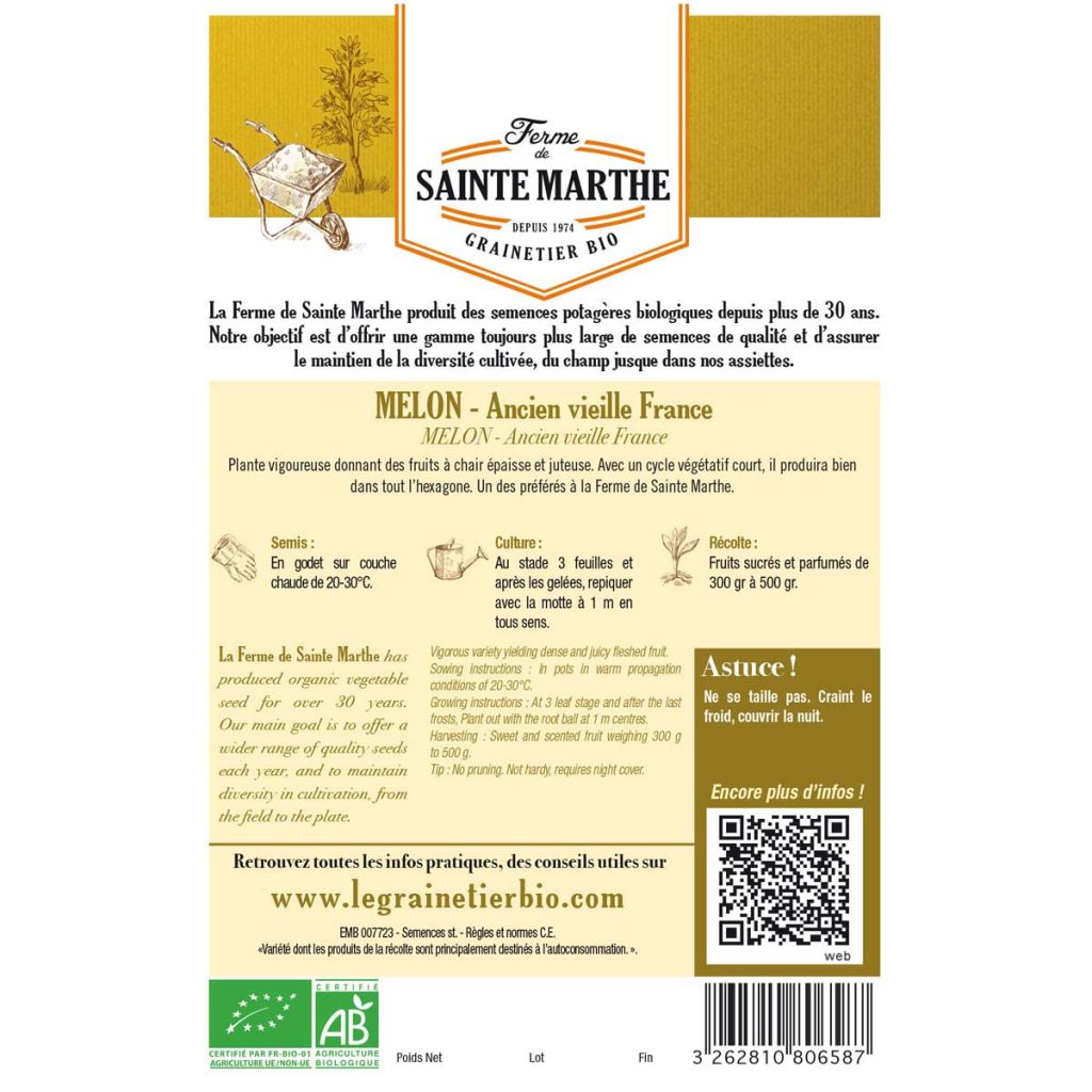 Melone Antico Vieille France Bio - Ferme de Sainte Marthe