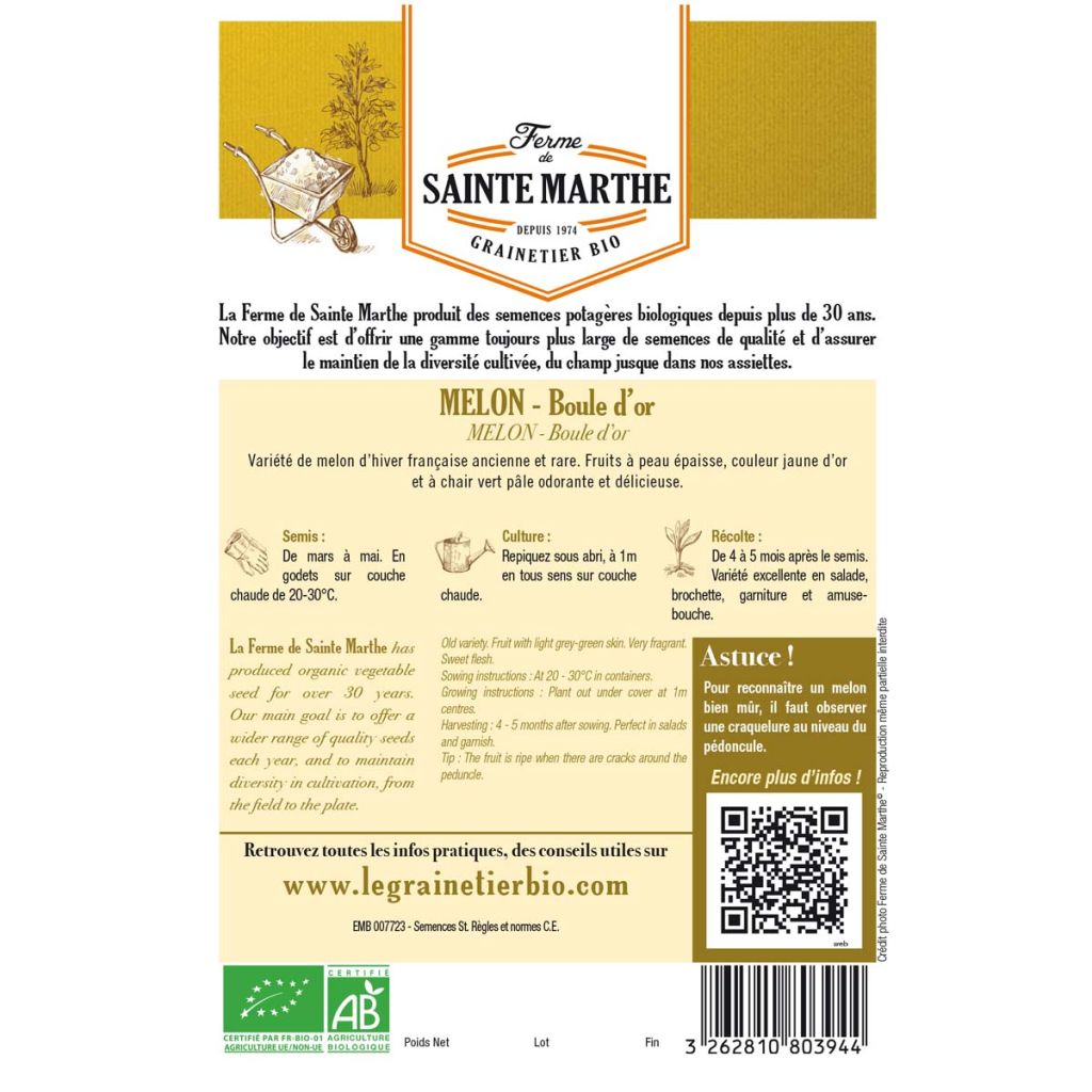 Melone Boule d'Or Bio - Ferme de Sainte Marthe