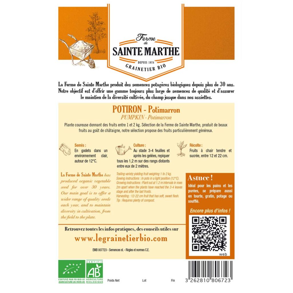 Zucca Hokkaido Bio - Ferme de Sainte Marthe